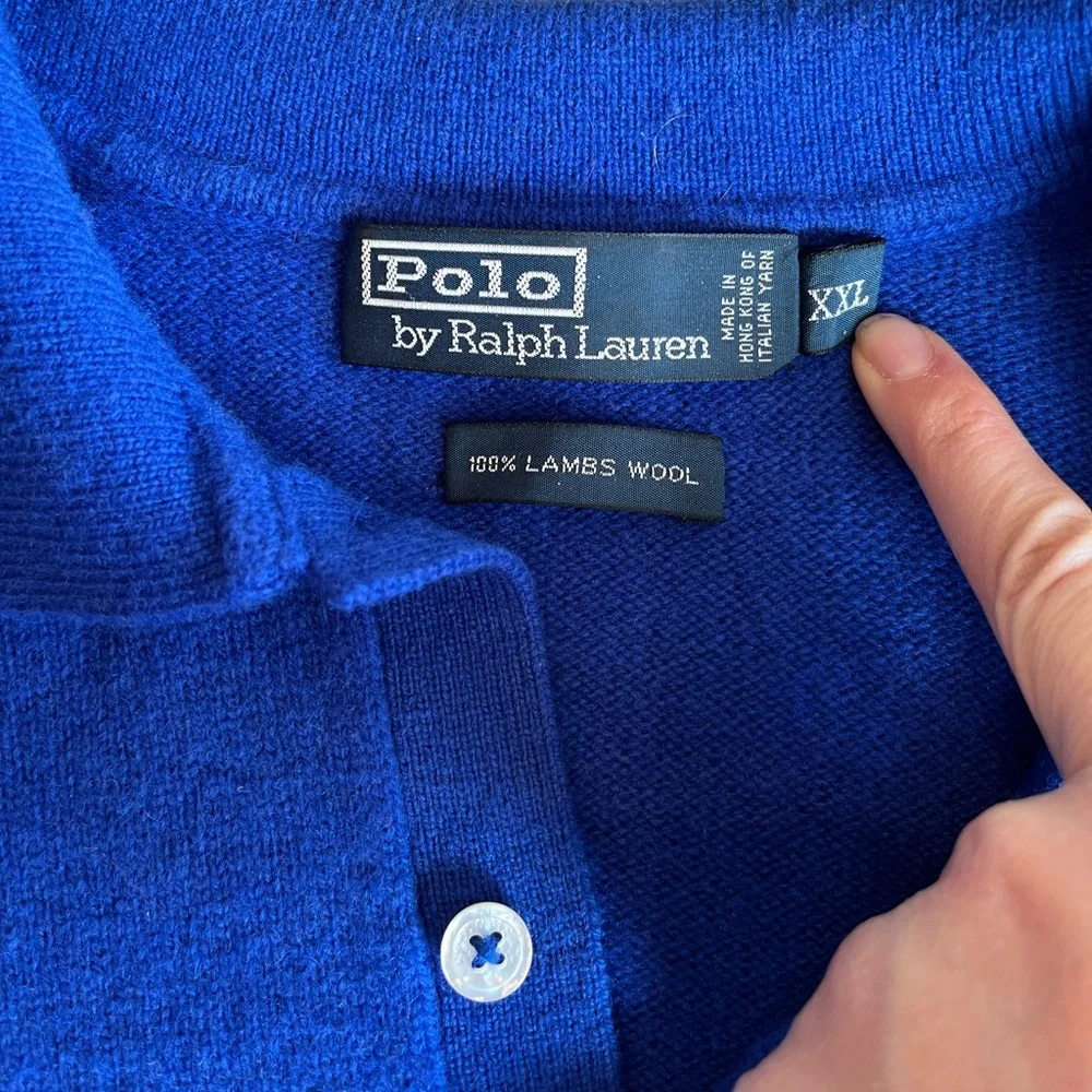 Polo by Ralph Lauren Vintage Men’s Collared Sweater 100% Lambs Wool XXL Blue